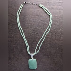 V3 sterling silver natural aquamarine double strand necklace with pendant